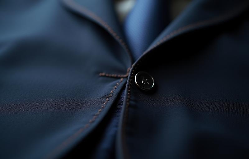 Close up view showcasing the fine stitch detail and craftsmanship of tailored formalwear